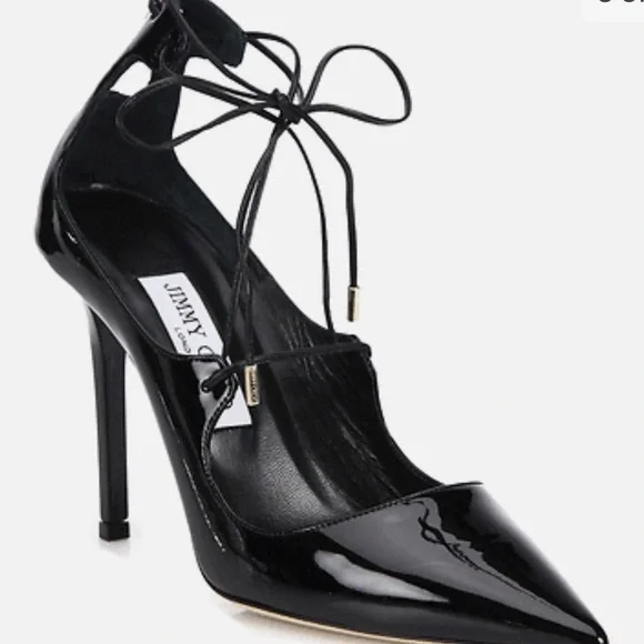 Jimmy Choo Vita 100 black leather pump pointy toe lace up size 36 1/2 - Picture 6 of 6